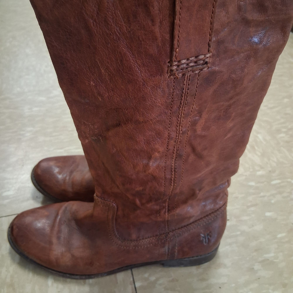 Frye Anna Short Leather Boots Cognac Size 7.5